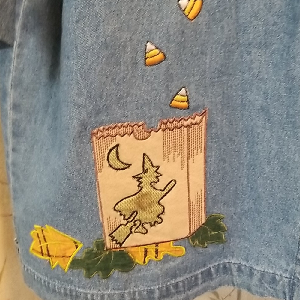 Lemon Grass Womens Large Denim Halloween Blouse - Picture 4 of 8